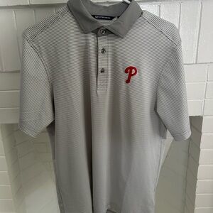 Cutter & Buck Gray Striped Polo with Red Philadelphia Phillies Logo